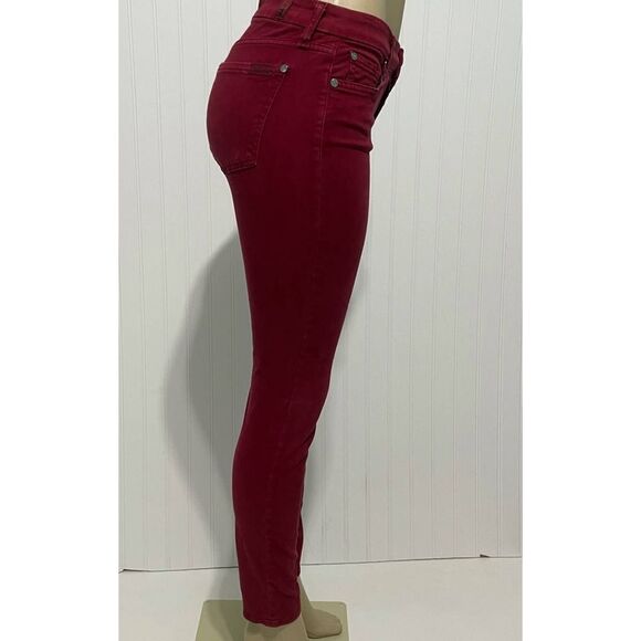 7 For All Mankind Gwenevere Twill Skinny Jeans Bright Burgundy Red Size 28 - Picture 4 of 15
